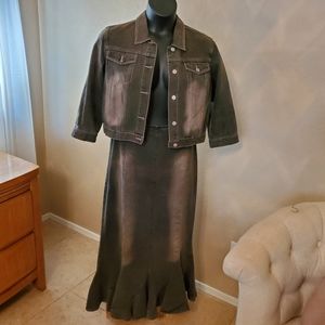 2pc Black Denim Jacket & Skirt